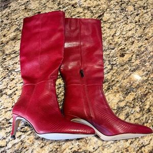Red Faux Alligator Skin Boots - Sam Edelman